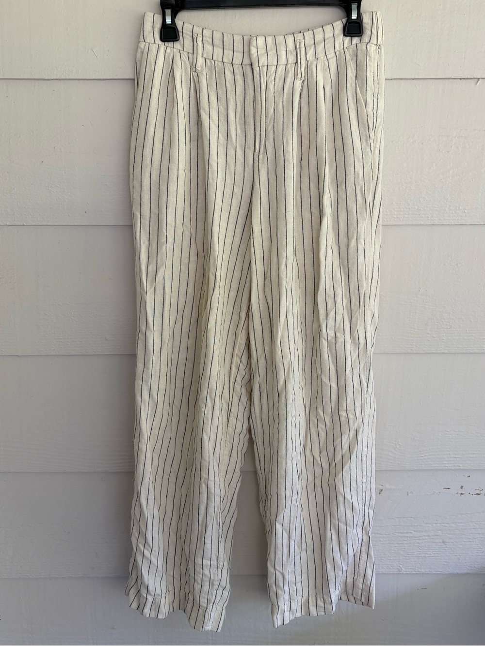 New Day Women’s Size 2 Linen Blend Striped Wide Leg Pants Cream Black Coastal - Picture 2 of 5